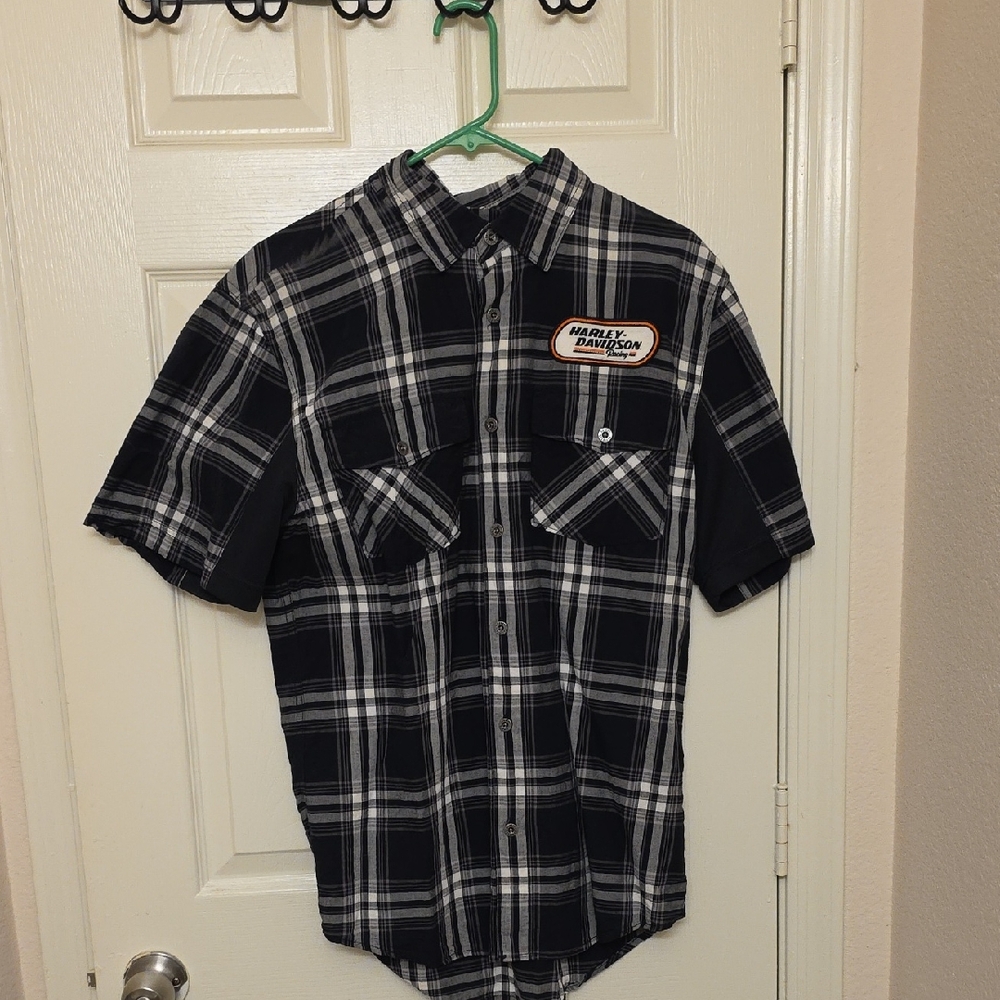 Harley-Davidson Black and White Plaid Shirt